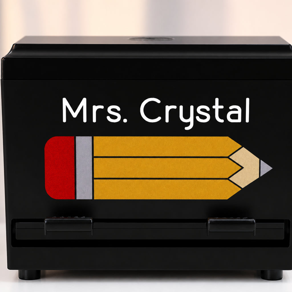 Personalized Pencil Dispenser for Teachers · Macro Close-Up of Custom Name