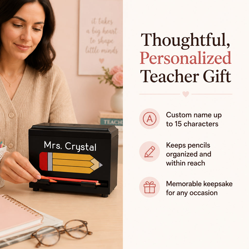 Personalized Pencil Dispenser for Teachers · Split Layout: Gift Benefit Callout