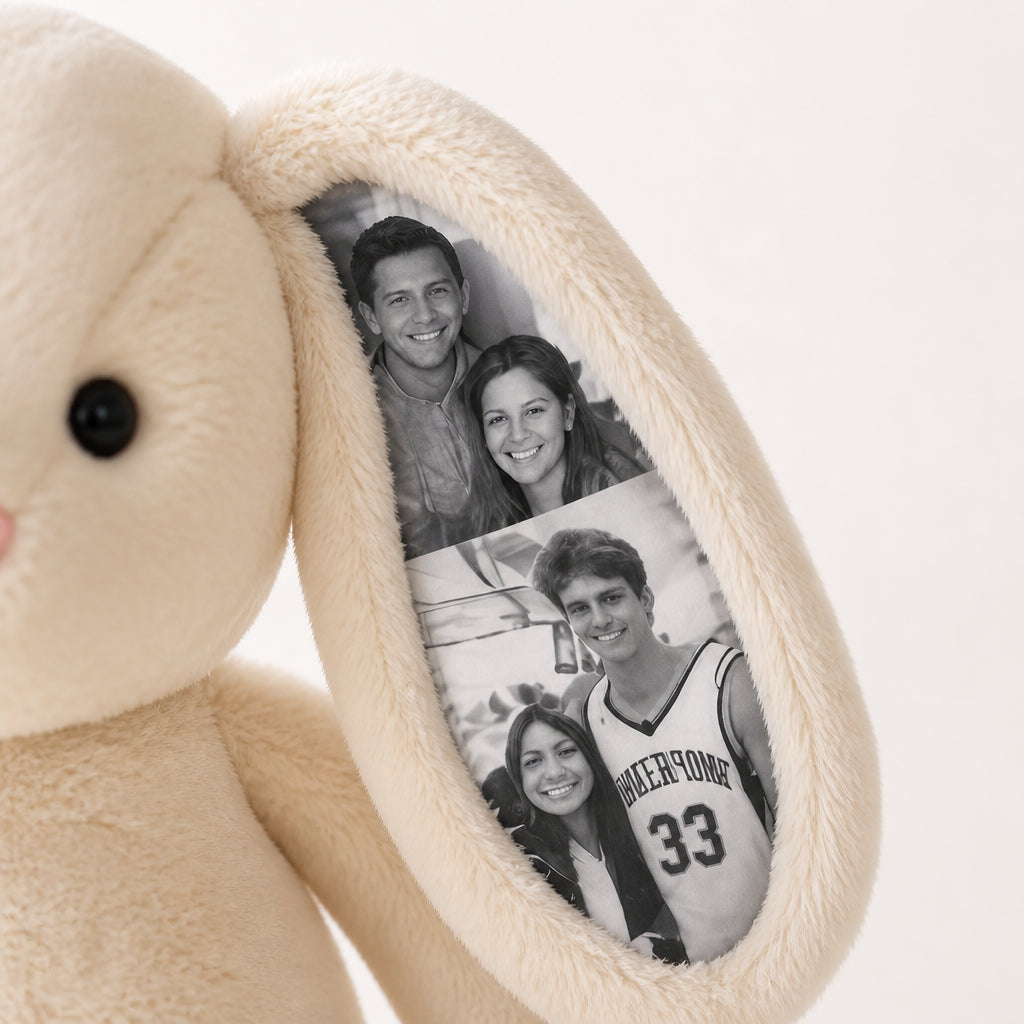 Personalized Photo Bunny Plush · Macro Close-Up: Custom Photo Ear Detail