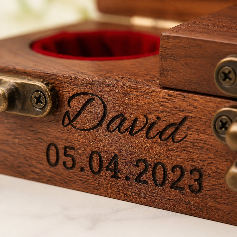 Engraved Wooden Ring Bearer Box