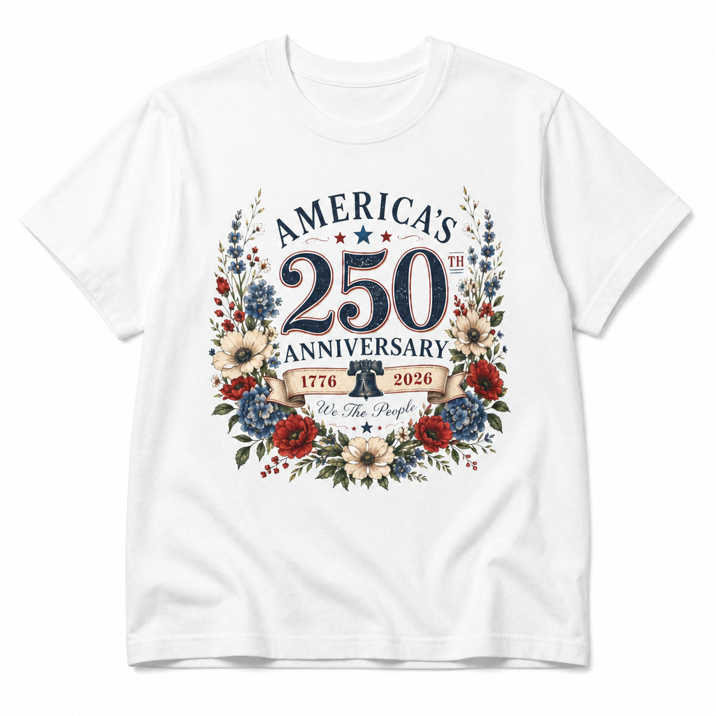 America's 250th Anniversary floral wreath T-Shirt · Main product on white background