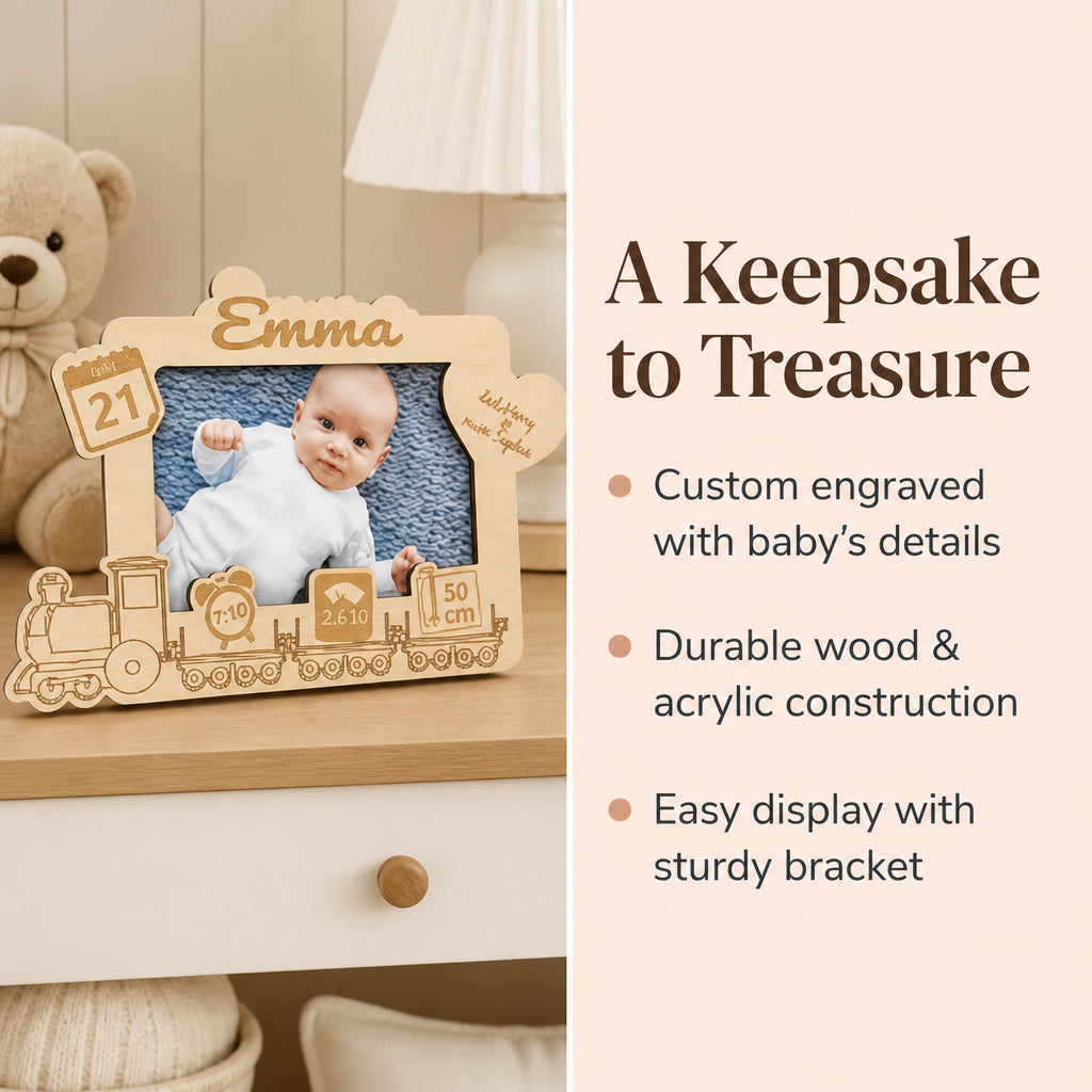 Personalized Newborn Wooden Photo Frame · Split Benefit: Lasting Personalized Keepsake