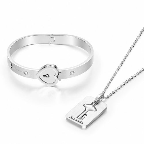 Custom Engraved Lock and Key Matching Jewelry Set · Main product on white background