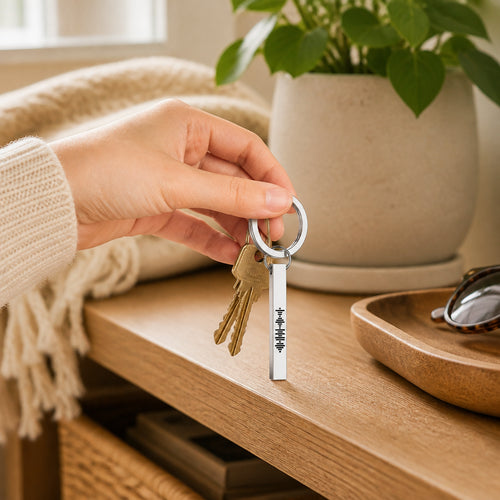 Custom Engraved Spotify Code Keychain · Keychain in Everyday Use Scene