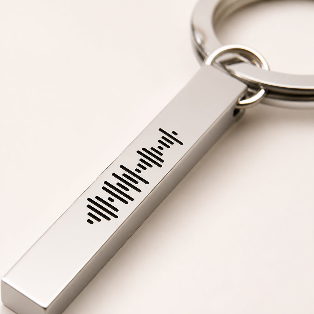 Custom Engraved Spotify Code Keychain · Macro Close-Up of Engraved Spotify Code