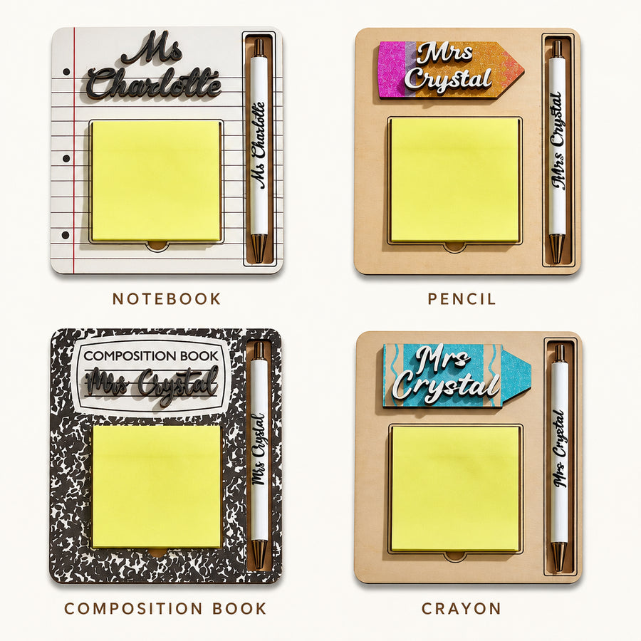 Personalized Wooden Sticky Note Holder with Pen