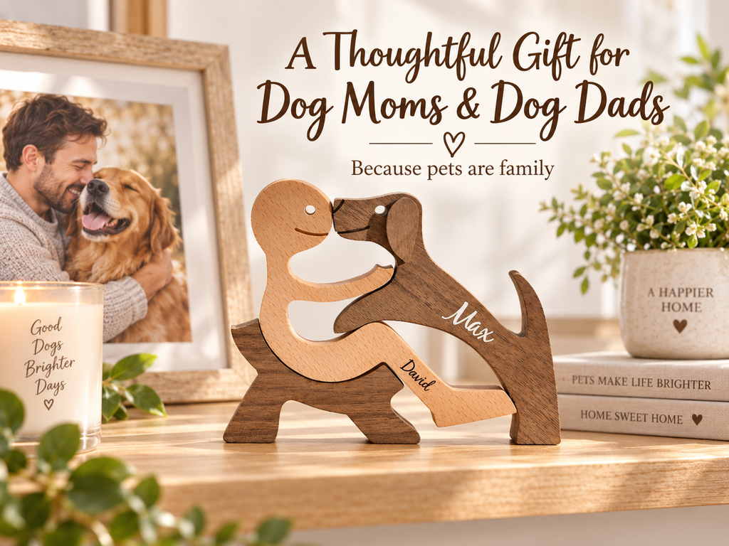 Custom Engraved Name Wood Dog & Owner Figurine