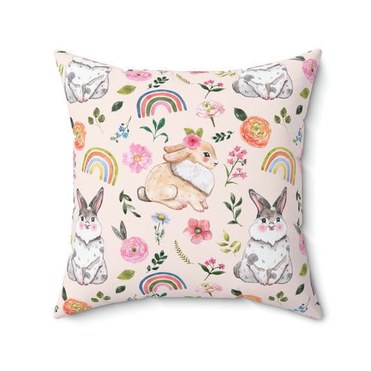 Easter Bunnies and Rainbows Throw Pillow