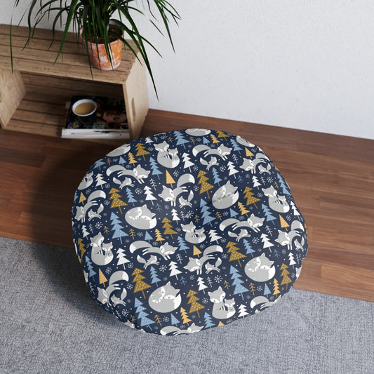 Arctic Foxes Round Tufted Floor Pillow