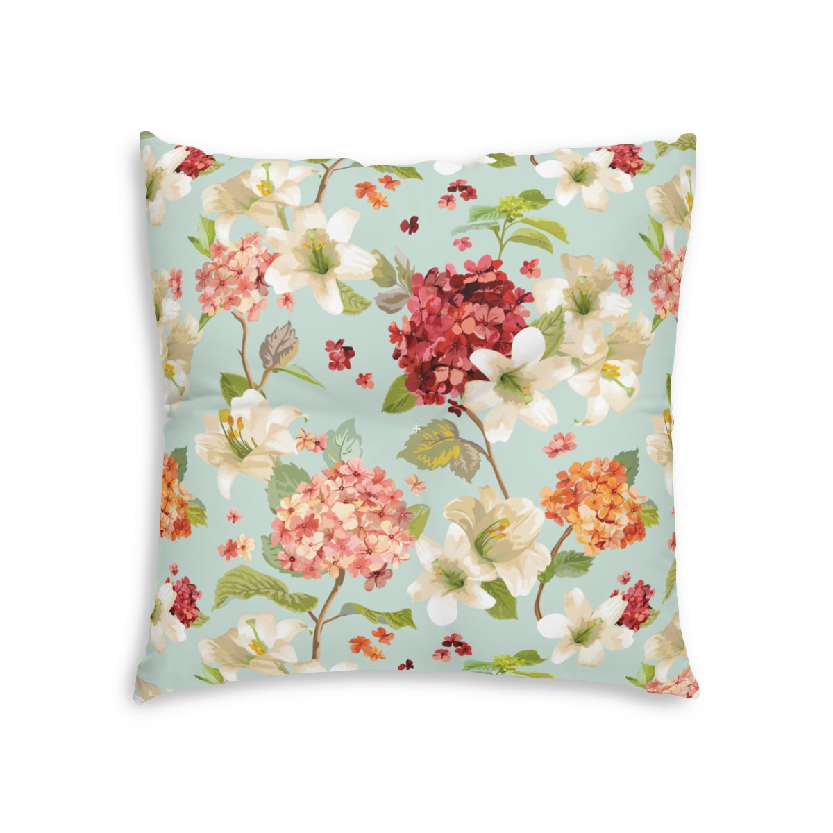 Autumn Hortensia and Lily Flowers Tufted Floor Pillow, Square