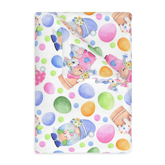 Easter Gnomes and Pastel Eggs Velveteen Minky Blanket (Two-sided print)