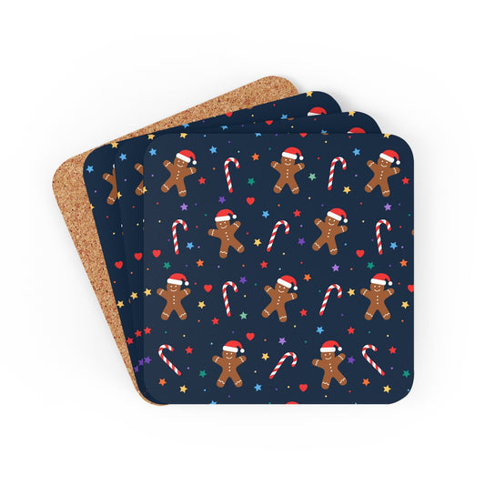 Gingerbread and Candy Canes Corkwood Coaster Set