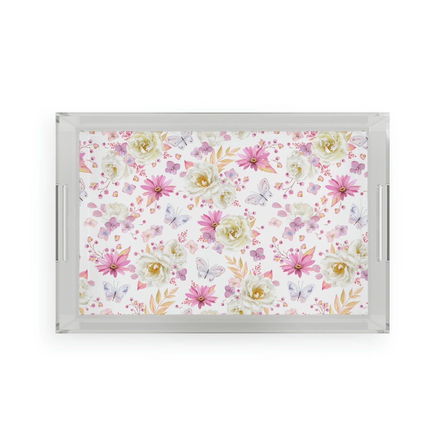 Spring Butterflies and Roses Acrylic Serving Tray