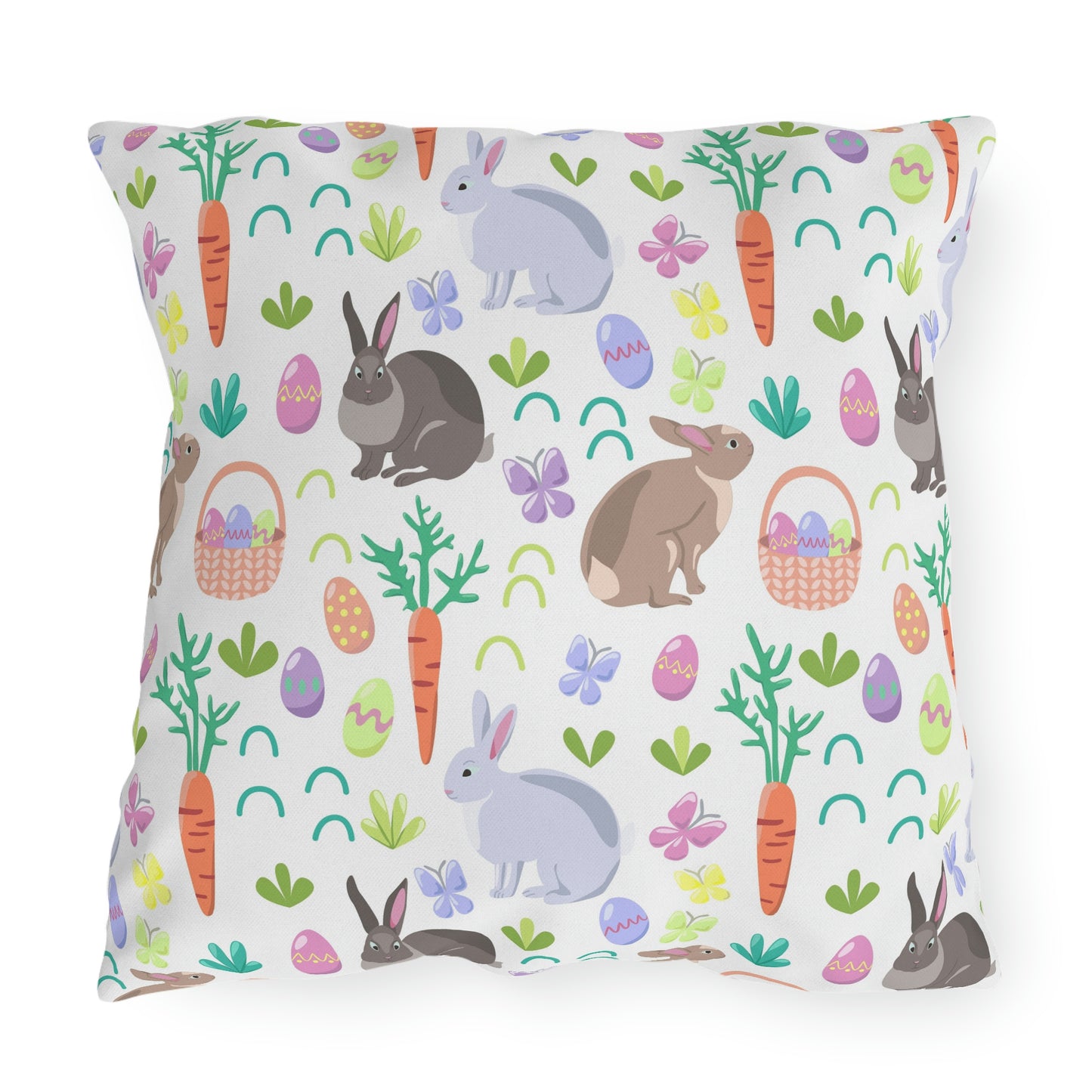 Easter Baskets, Carrots and Rabbits Outdoor Pillow