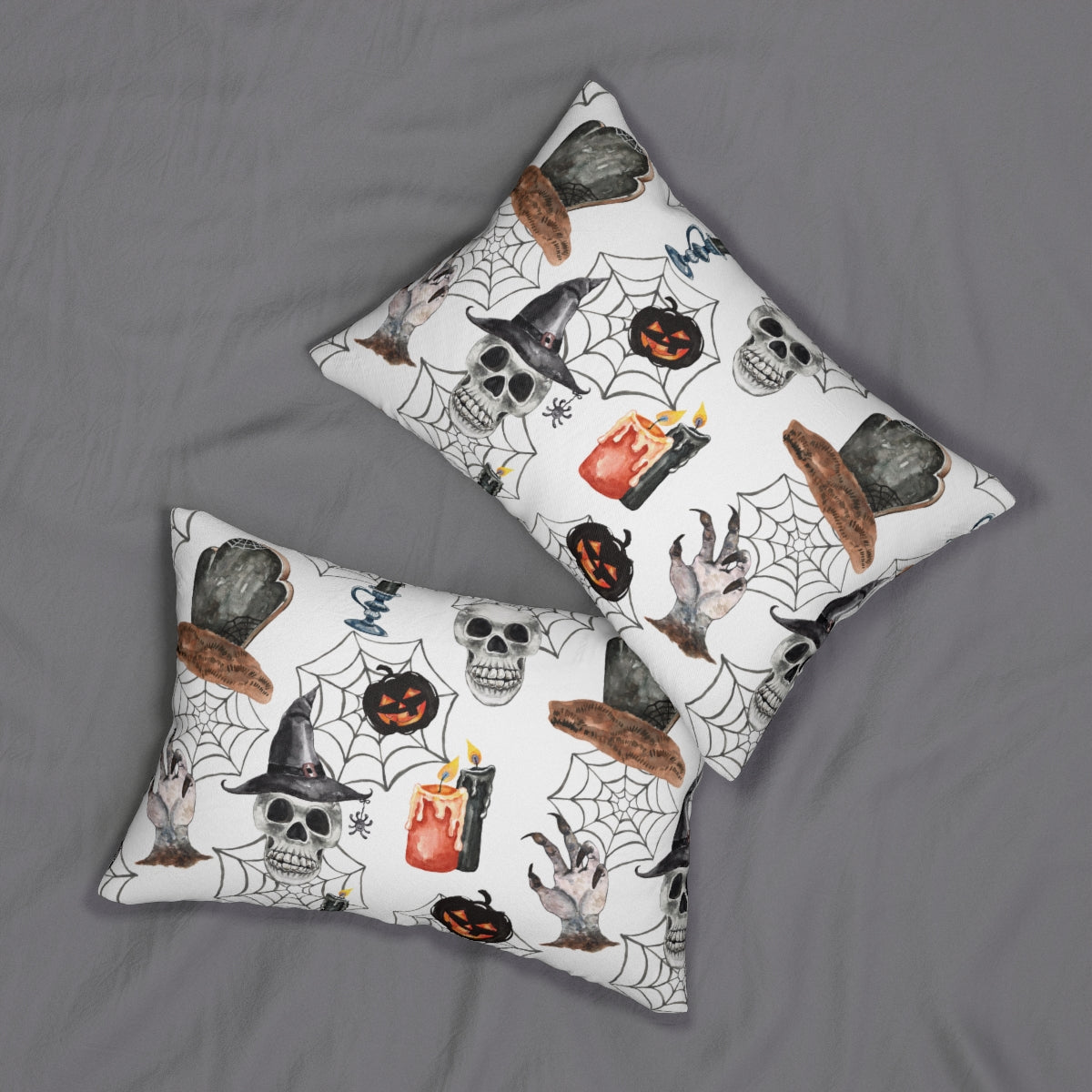 Skulls and Pumpkins Spun Polyester Lumbar Pillow