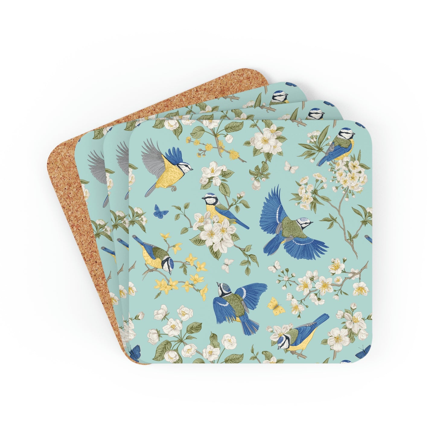 Chinoiserie Birds and Flowers Corkwood Coaster Set