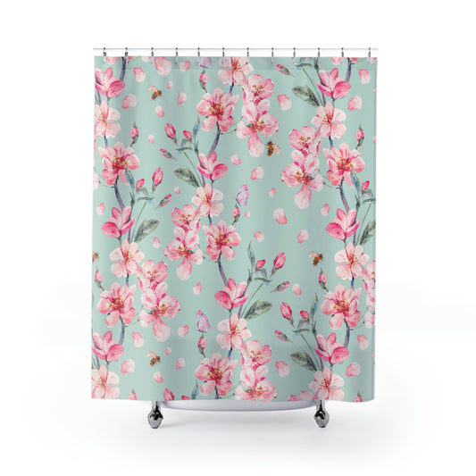 Cherry Blossoms and Honey Bees Shower Curtains