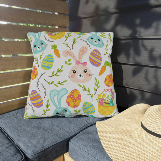 Pink and Blue Easter Bunnies Outdoor Pillow
