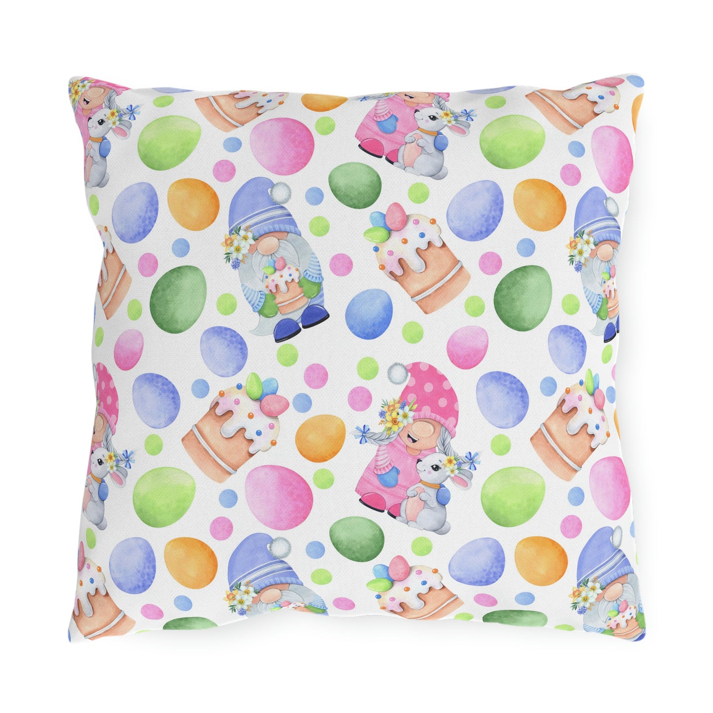 Easter Gnomes and Pastel Eggs Outdoor Pillow