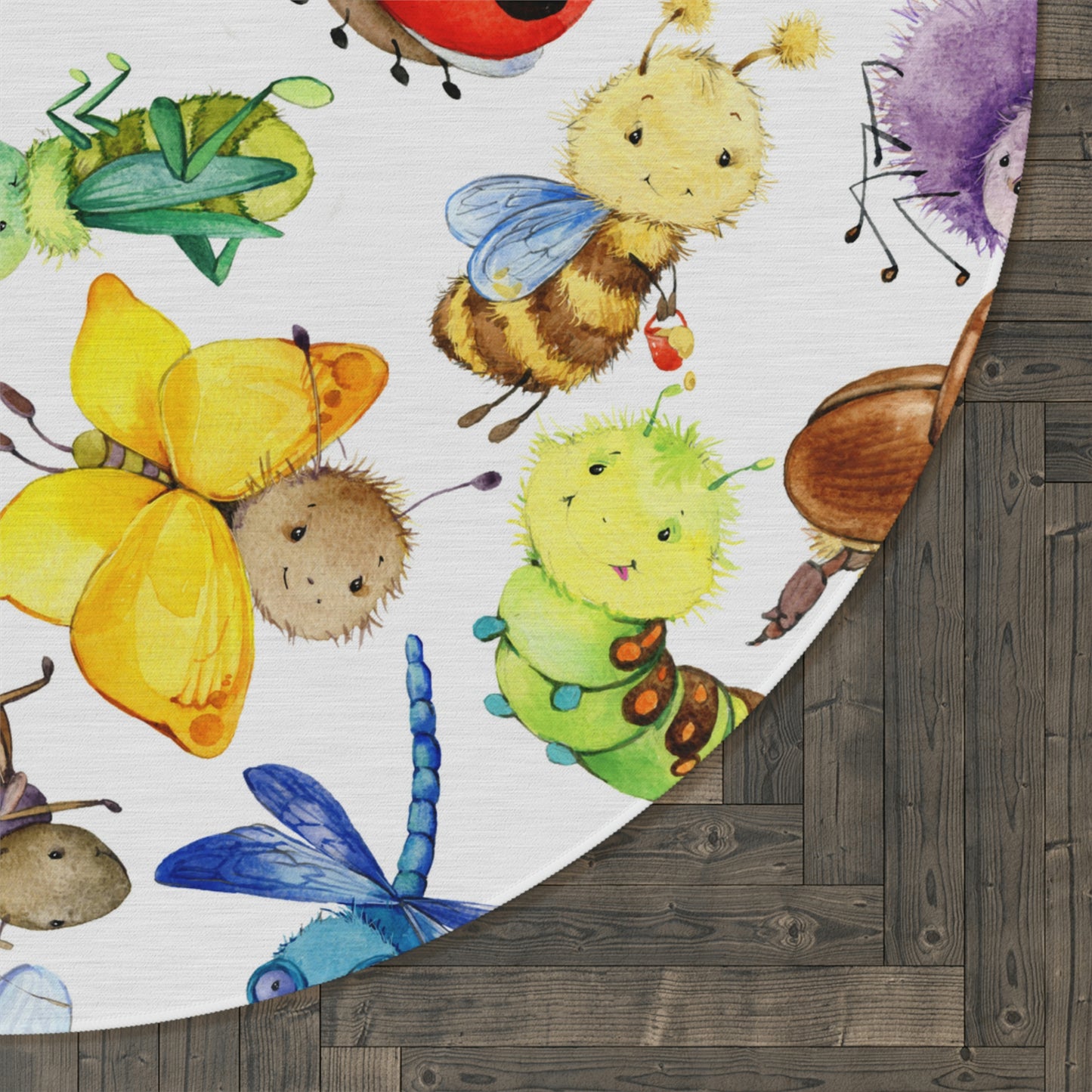 Ladybugs, Bees and Dragonflies Round Rug