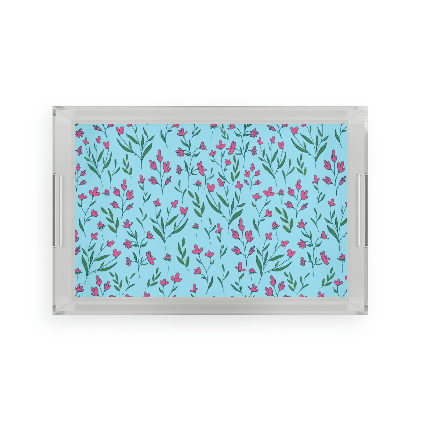 Bright Pink Flowers Acrylic Serving Tray