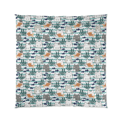 Kawaii Cats and Fishes Comforter