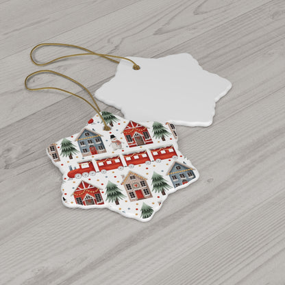 Christmas Trains and Houses Ceramic Ornament, 4 Shapes