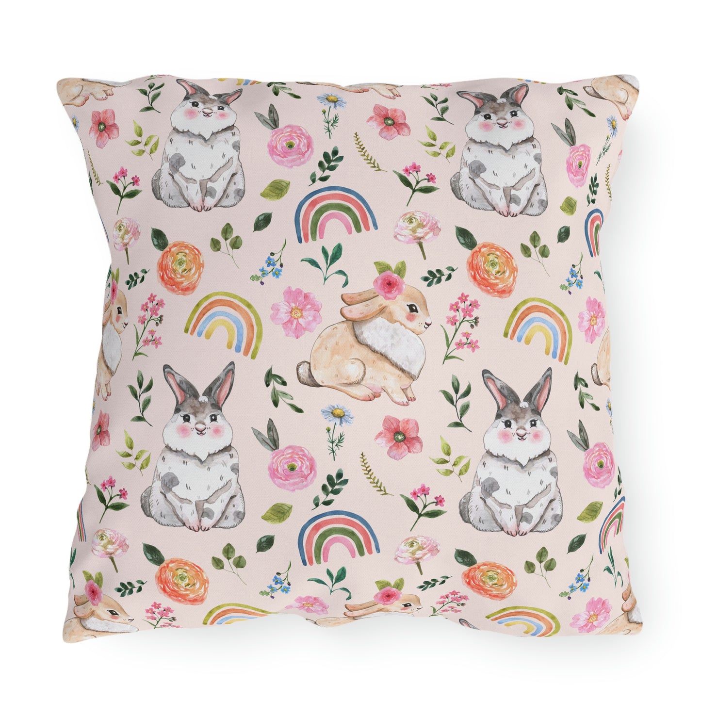 Easter Bunnies and Rainbows Outdoor Pillow