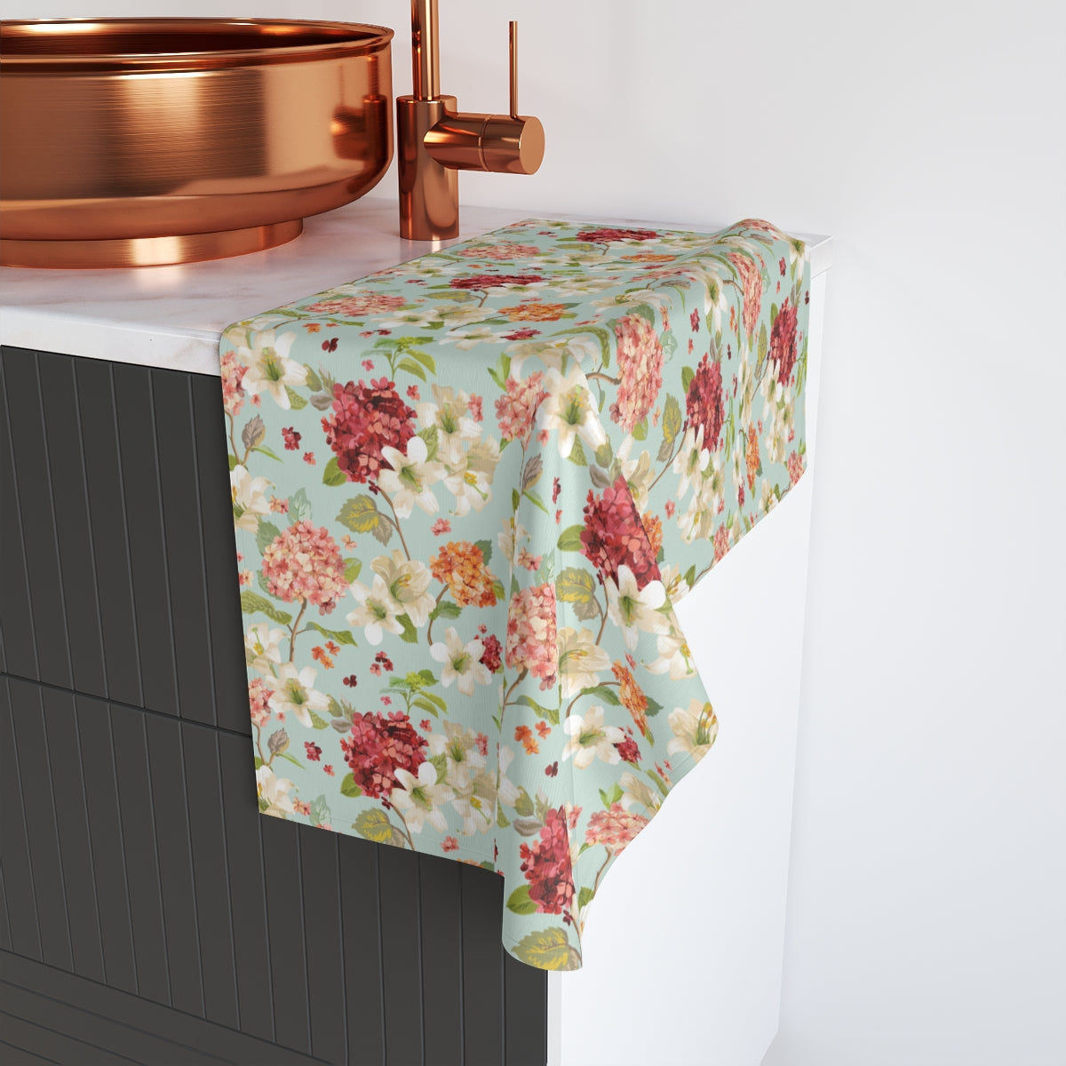 Autumn Hortensia and Lily Flowers Hand Towel