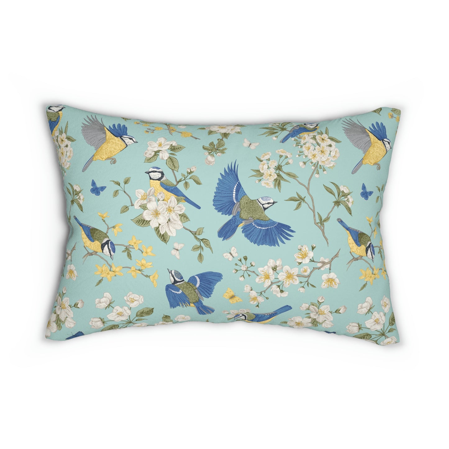 Chinoiserie Birds and Flowers Spun Polyester Lumbar Pillow
