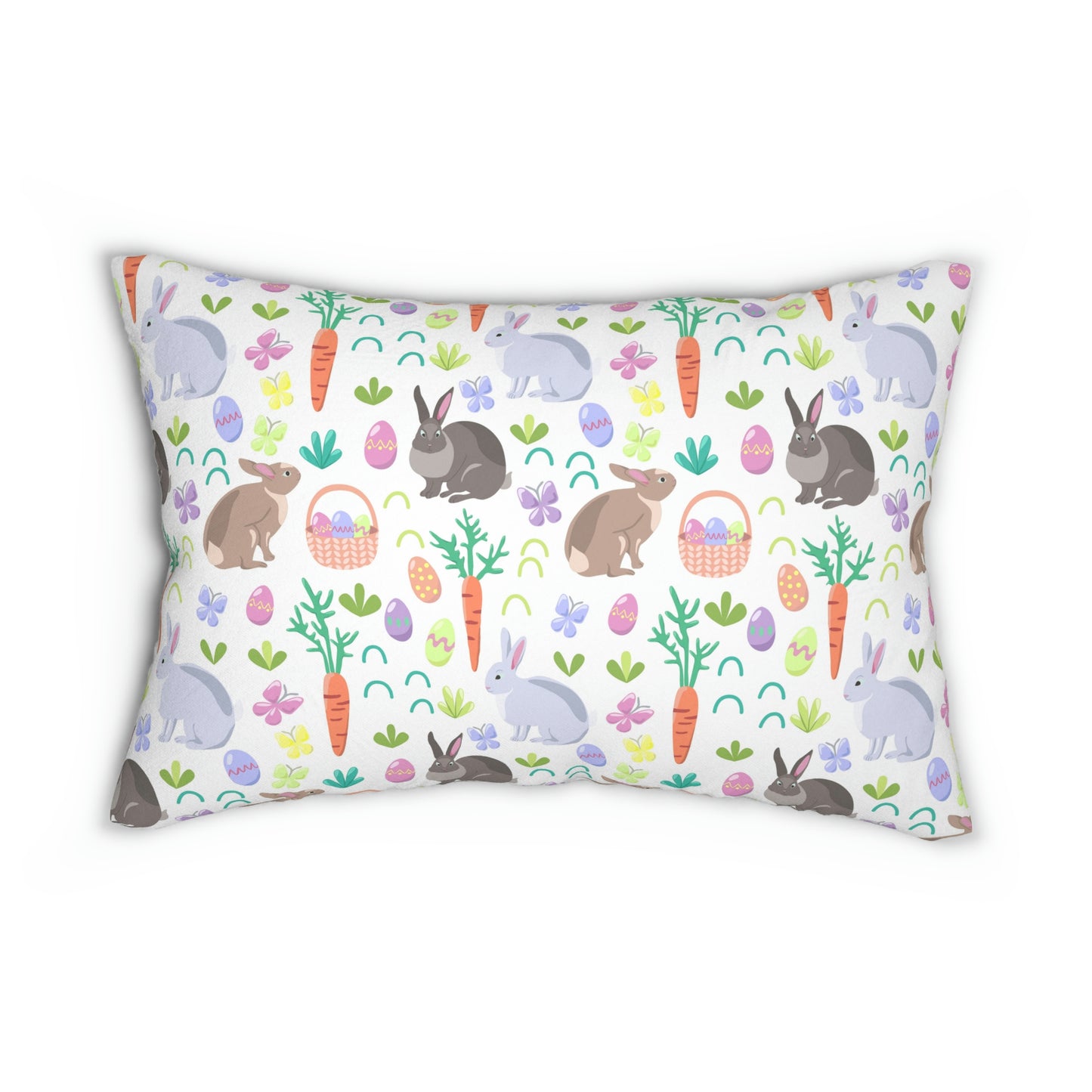 Easter Baskets, Carrots and Rabbits Spun Polyester Lumbar Pillow