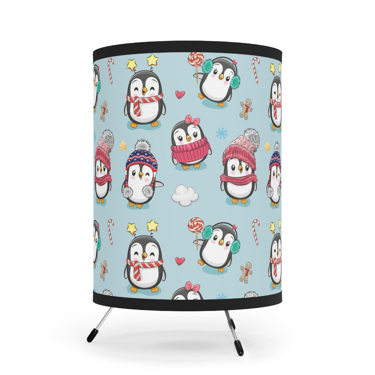 Penguins in Winter Clothes Tripod Lamp with High-Res Printed Shade