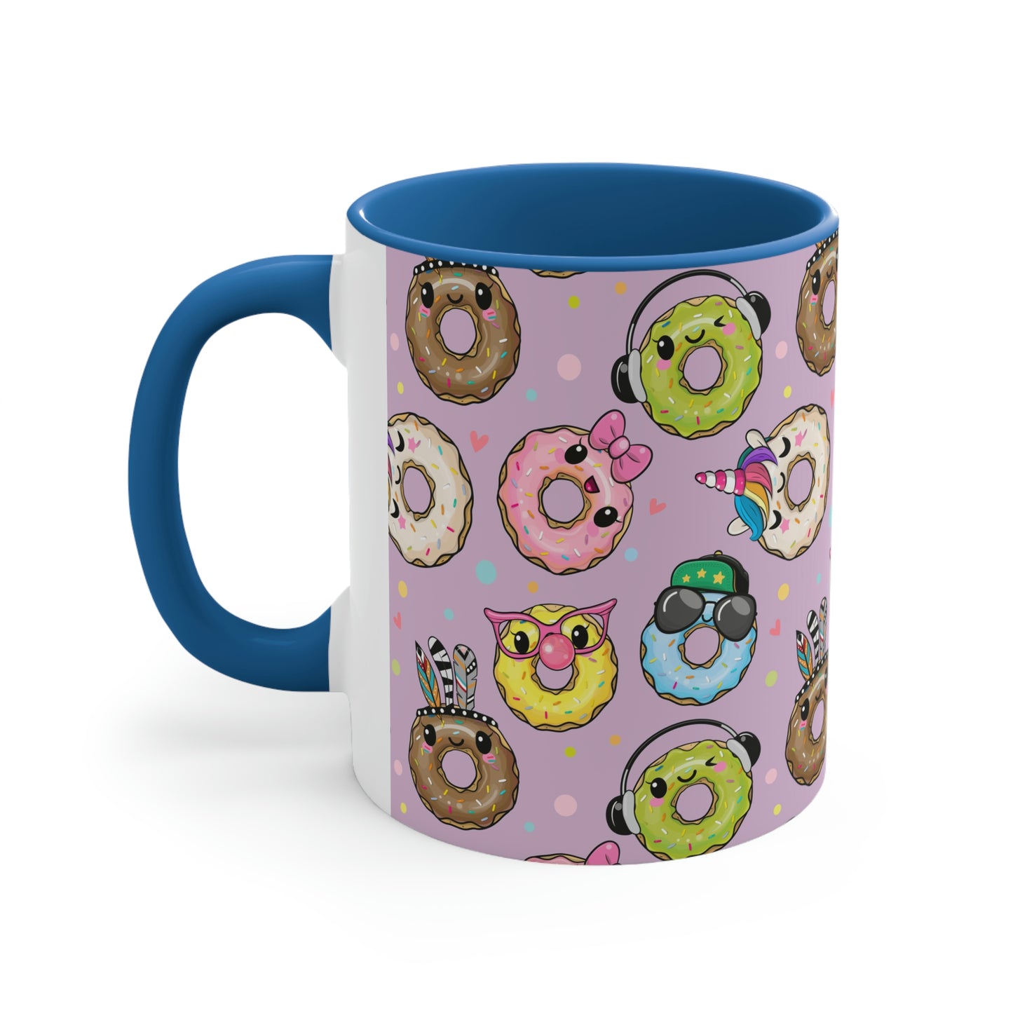 Kawaii Donuts Accent Coffee Mug, 11oz