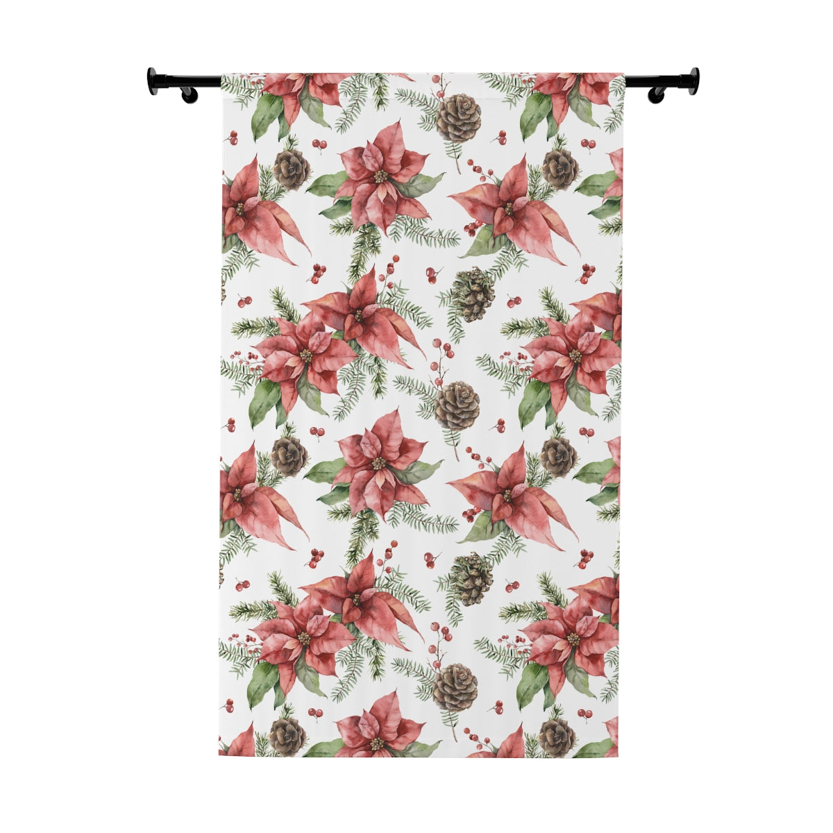 Poinsettia and Pine Cones Window Curtains (1 Piece)