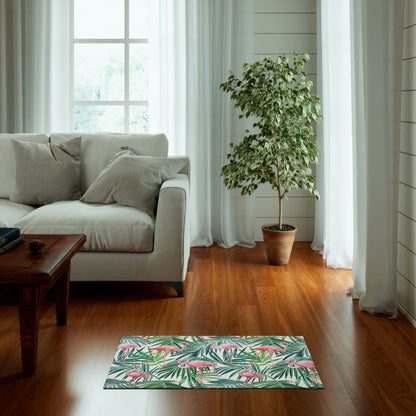 Pink Flamingos and Palm Leaves Indoor Rug