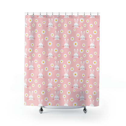 Smiling Bunnies and Daisies Shower Curtain