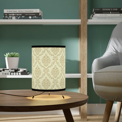 Beige Damask Tripod Lamp with High-Res Printed Shade, US\CA plug