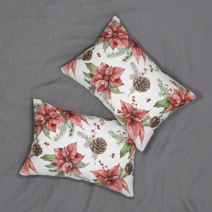 Poinsettia and Pine Cones Spun Polyester Lumbar Pillow