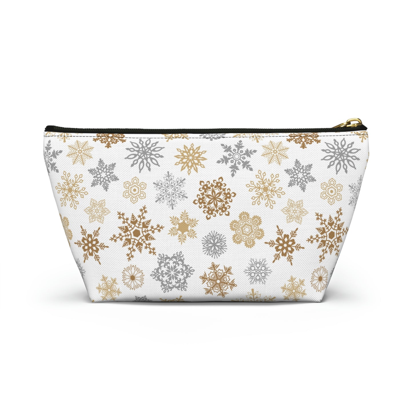 Christmas Gold and Silver Snowflakes Accessory Pouch w T-bottom