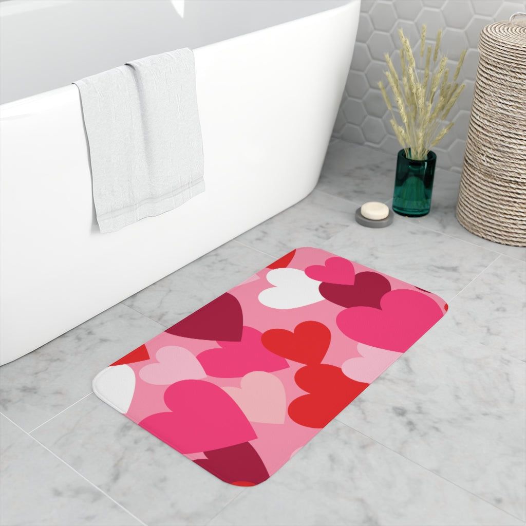 Pink and Red Hearts Memory Foam Bath Mat