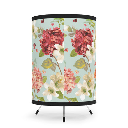 Autumn Hortensia and Lily Flowers Tripod Lamp with High-Res Printed Shade