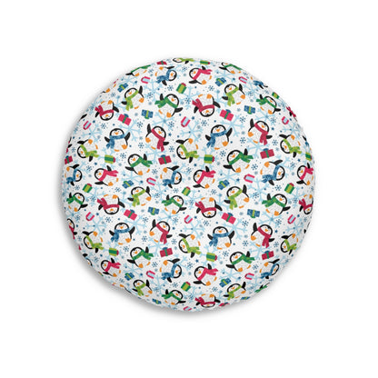 Penguins and Snowflakes Tufted Floor Pillow, Round