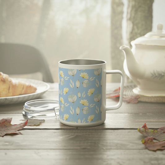 Yellow Flowers Insulated Coffee Mug, 10oz