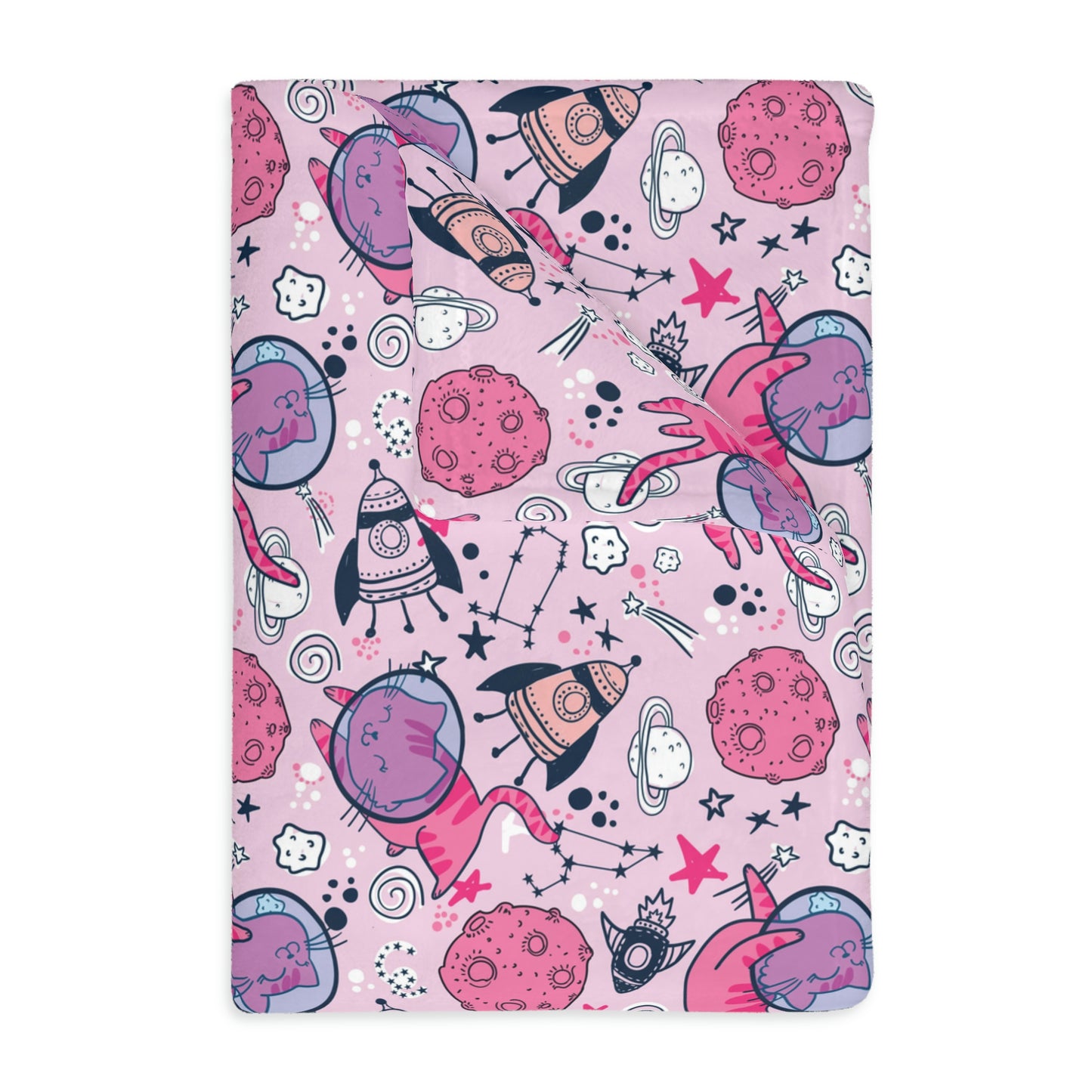 Space Cats Velveteen Minky Blanket (Two-sided print)