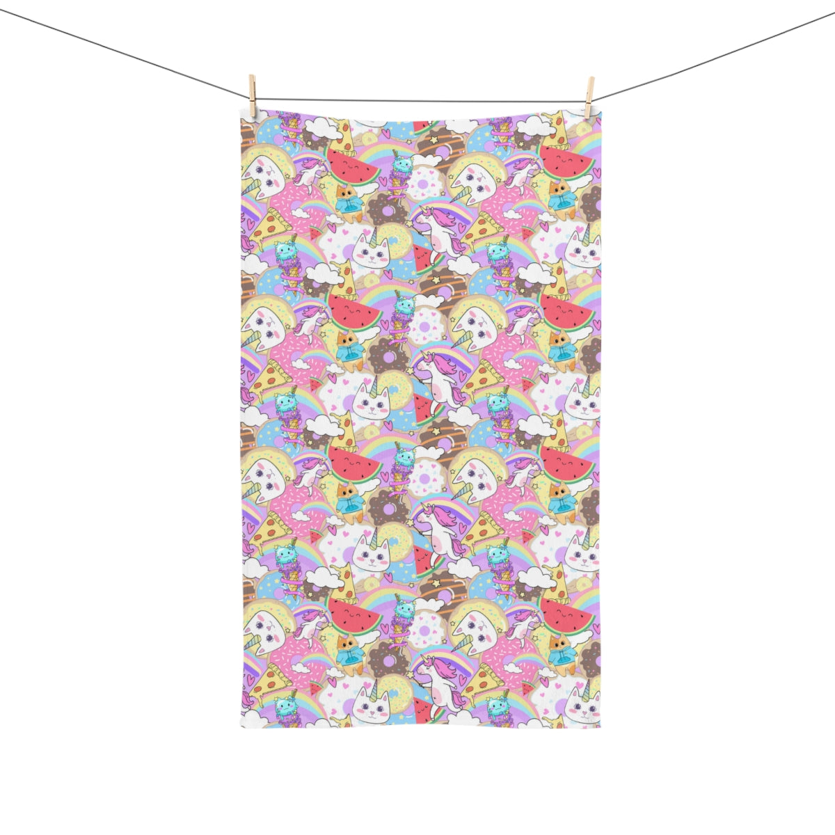 Unicorn Cats and Watermelons Hand Towel