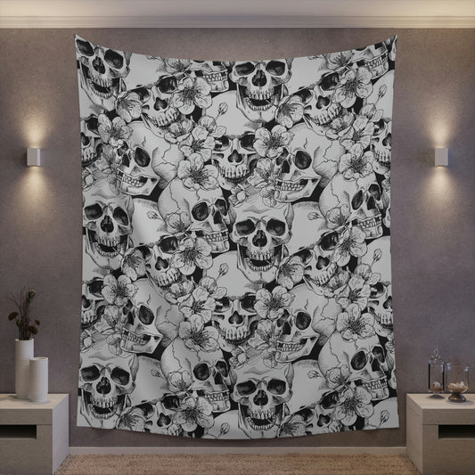 Skulls and Flowers Printed Wall Tapestry