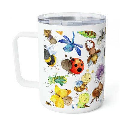 Ladybugs, Bees and Dragonflies Insulated Coffee Mug, 10oz
