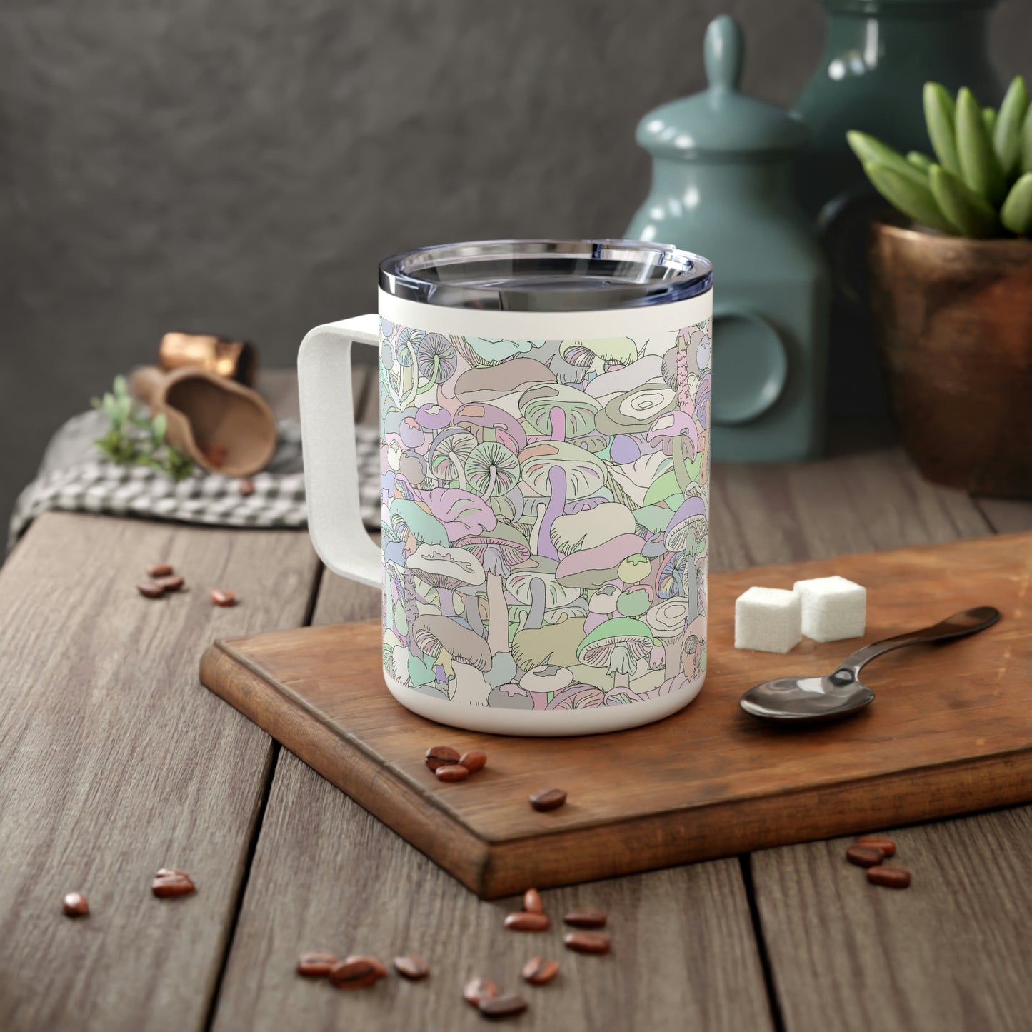 Pastel Mushrooms Insulated Coffee Mug, 10oz