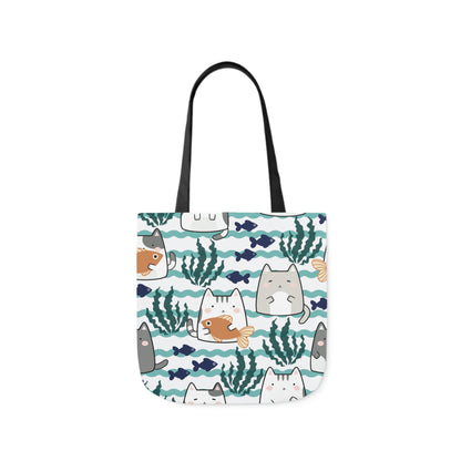 Kawaii Cats and Fishes Polyester Canvas Tote Bag