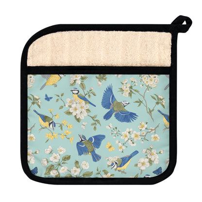 Chinoiserie Birds and Flowers Pot Holder with Pocket